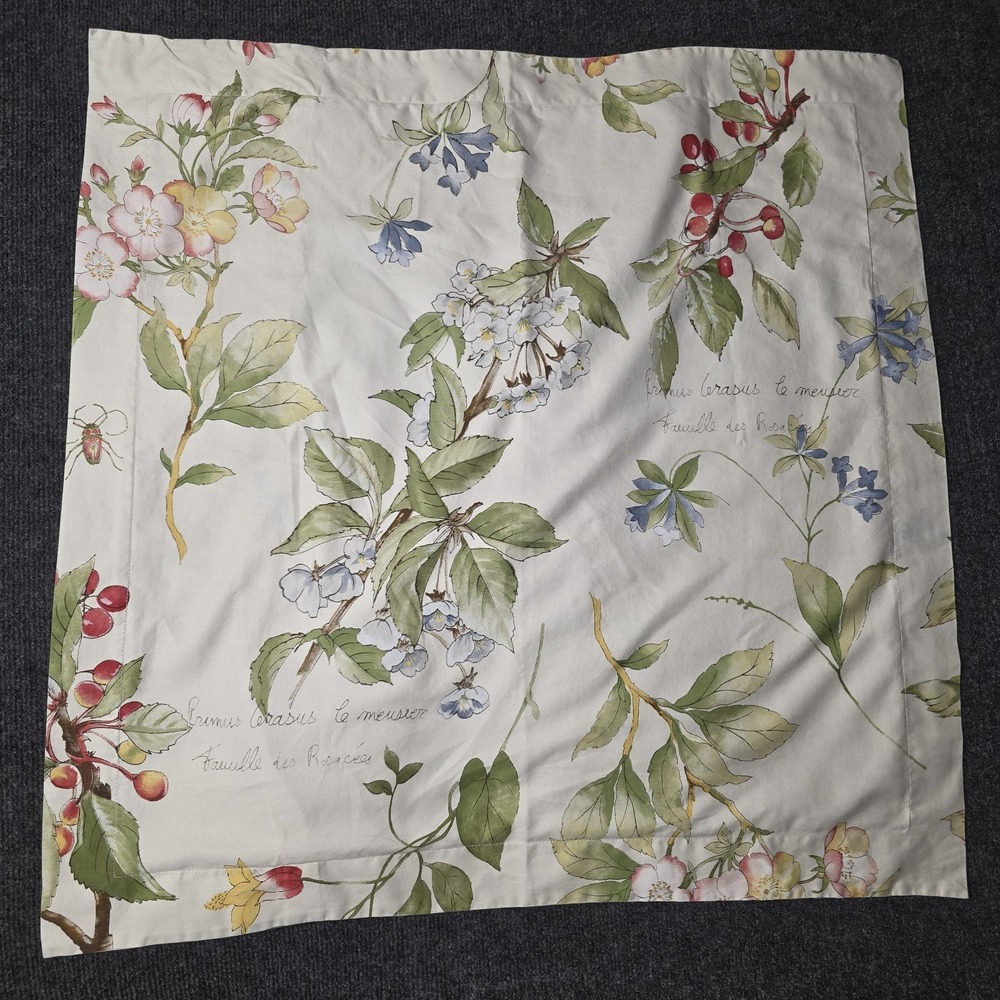 Pottery Barn Floral Bed Pillow Case %100 Organic Cotton Euro Style 30 x 30 in
